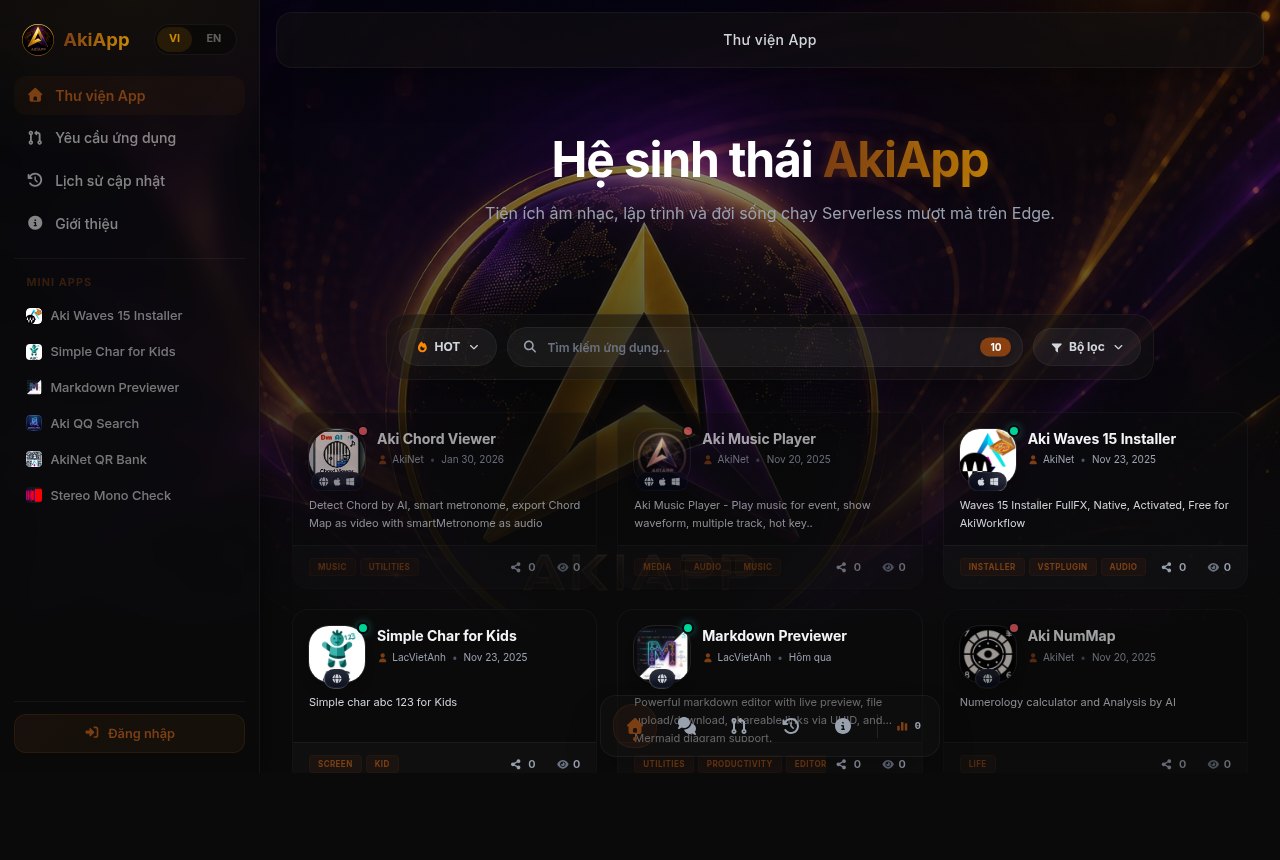 Trang chủ AppAkiNet mới tại app.akinet.me trên hạ tầng Cloudflare